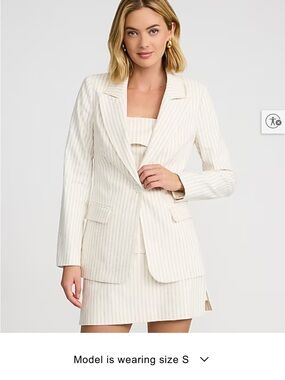 NWT Linen-Blend Striped Long Slim Blazer